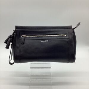 1037. Coach Black Large Leather Clutch EUC